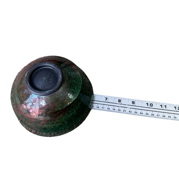 Susan Wertheimer David Raku Pottery Bowl Green with Metallic Highlights 6" - Picture 11 of 11